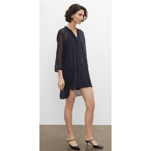 NWT Club Monaco Navy 100% Silk Tunic Pintuck Mini Dress size 6